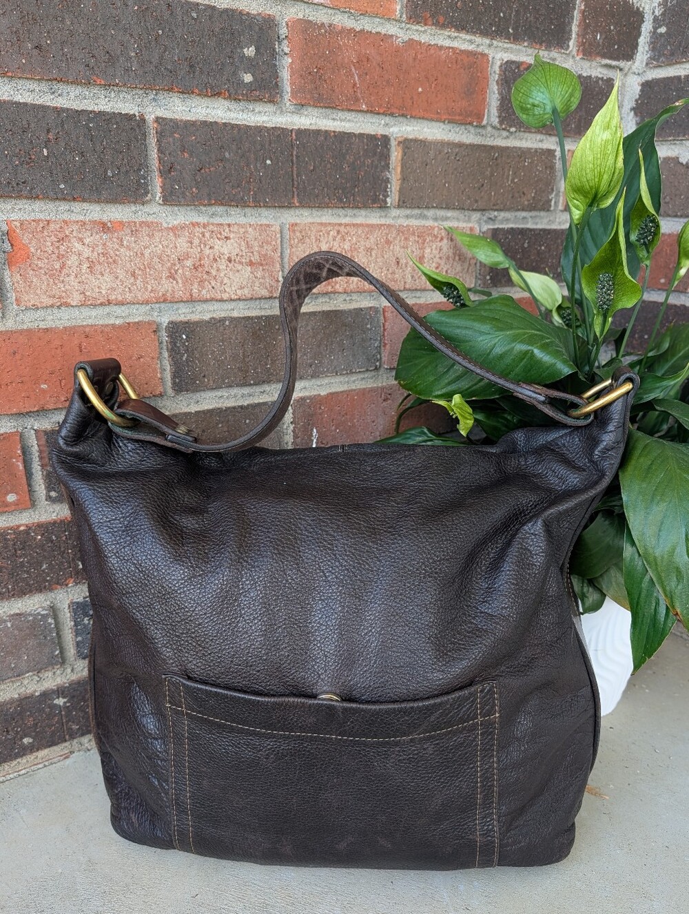 🤎 Vintage 90's Coronado Leather Pebble Leather Zip Top Shoulder Satchel Hobo